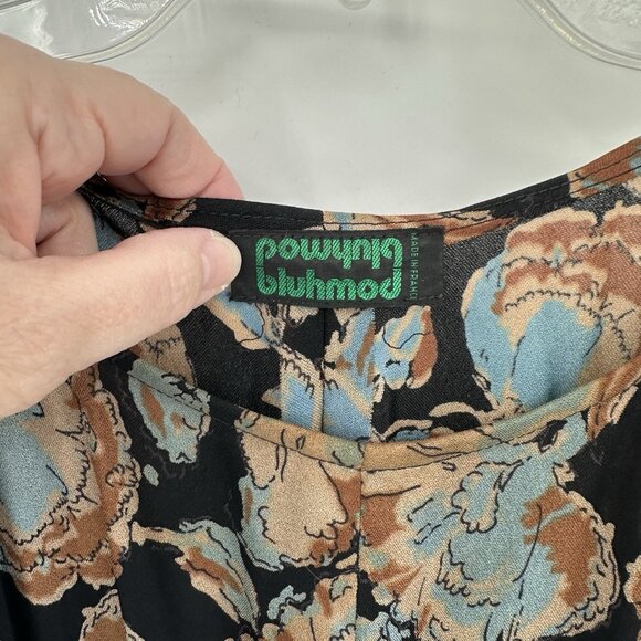 vintage 70s MAXI DRESS floral blouson ruched shoulder chiffon retro autumn S M - Picture 7 of 7